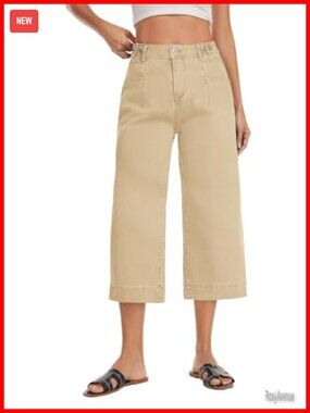Women's Capri Jeans Mid Rise Baggy Wide Leg Cropped Denim Pants